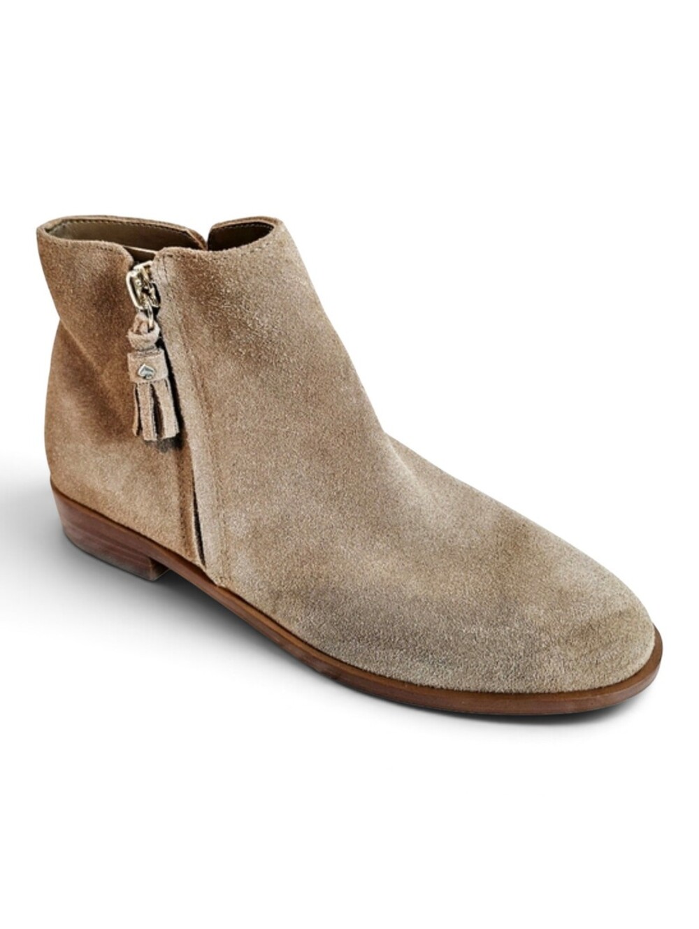 Kate Spade Ankle Boots 6 Suede Leather Booties Minimalist Neutral Tan Beige Fall